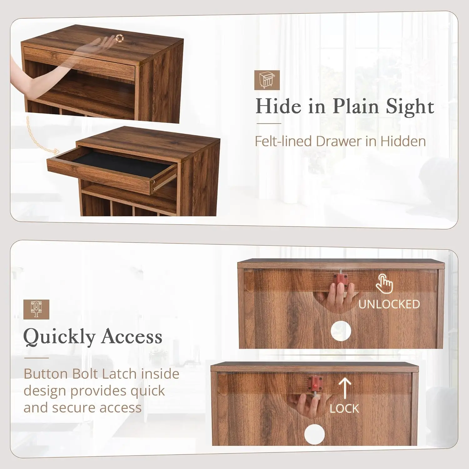 Comfort corner Walnut Turntables, Record Player Stand Table with Wood Legs, Concealment Furniture with Vinyl Storage
