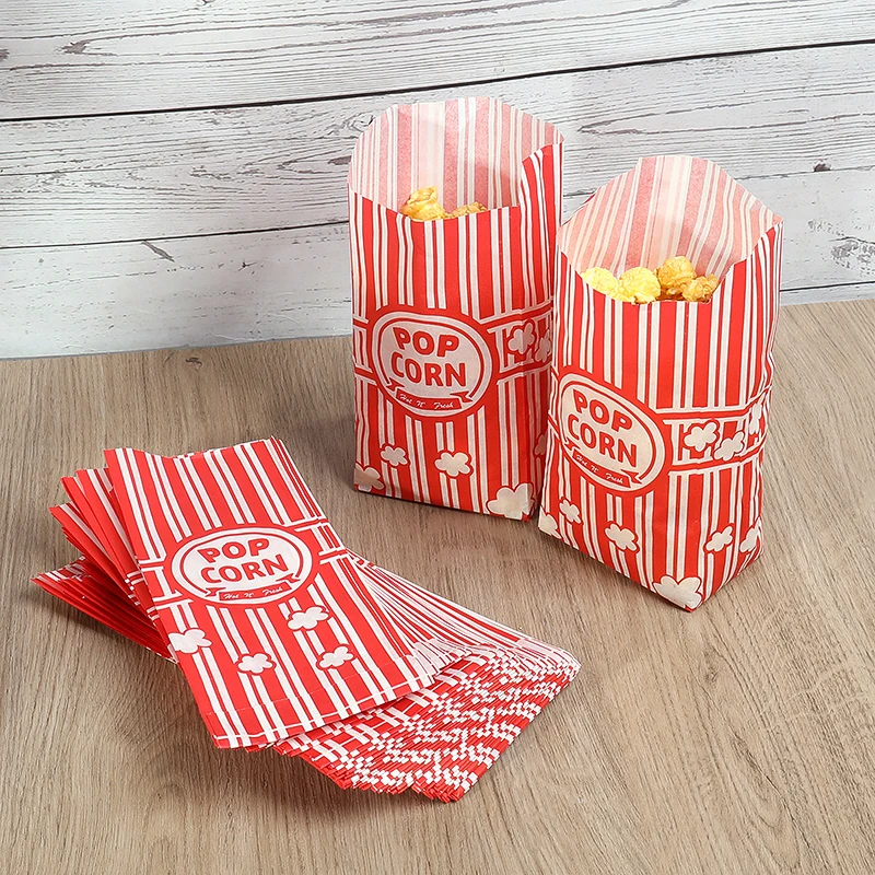 10/50Pcs Popcorn Bags Packaging Bucket Snack Treats Container Wedding Birthday Party Movie Night Supplies Carnival Food Bag Box