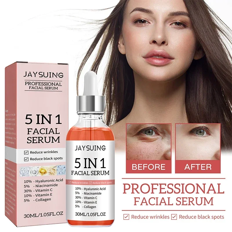 5 In 1 Moisturizing Facial Serum Whitening Anti Wrinkle Aging Liquid Essence Vitamin C Hyaluronic Acid Serum Beauty Skin Care