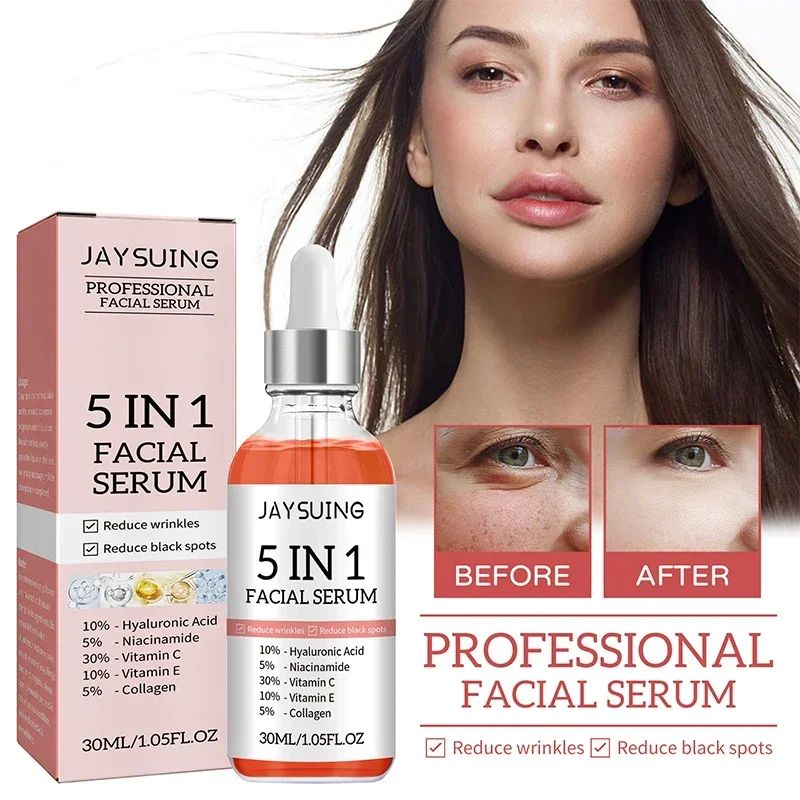 5 In 1 Moisturizing Facial Serum Whitening Anti Wrinkle Aging Liquid Essence Vitamin C Hyaluronic Acid Serum Beauty Skin Care lanbena ampoule serum hyaluronic acid vitamin c 24k gold retinol q10 ceramide anti aging wrinkle moisturizing beauty for 7 days