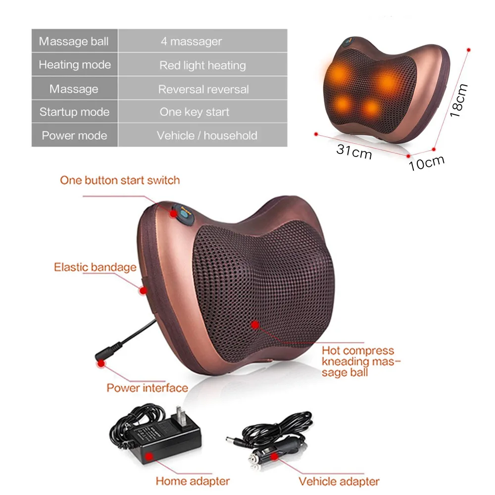 Car and Home Neck Massager Pillow with Heat - Shiatsu Back and Shoulder  Massager