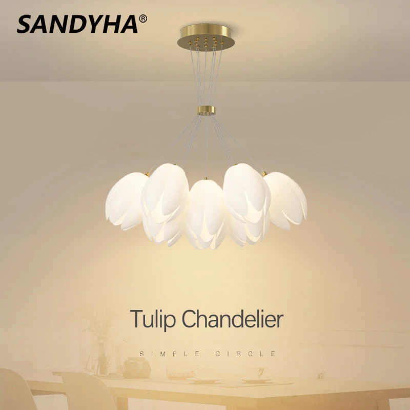 Sandyha Modern White Tulip Lampadari Lustre Salon Lampada A Sospensione Per Soggiorno Camera Da Letto Led Light Lampara Lampadario Soffitto