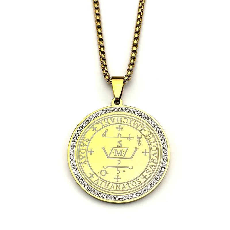 Erzengel MICHAEL Siegel Talisman Siegel von Engel Anhänger Halskette Edelstahl Gold Farbe Strass Kette Schmuck Geschenk – Detail 6