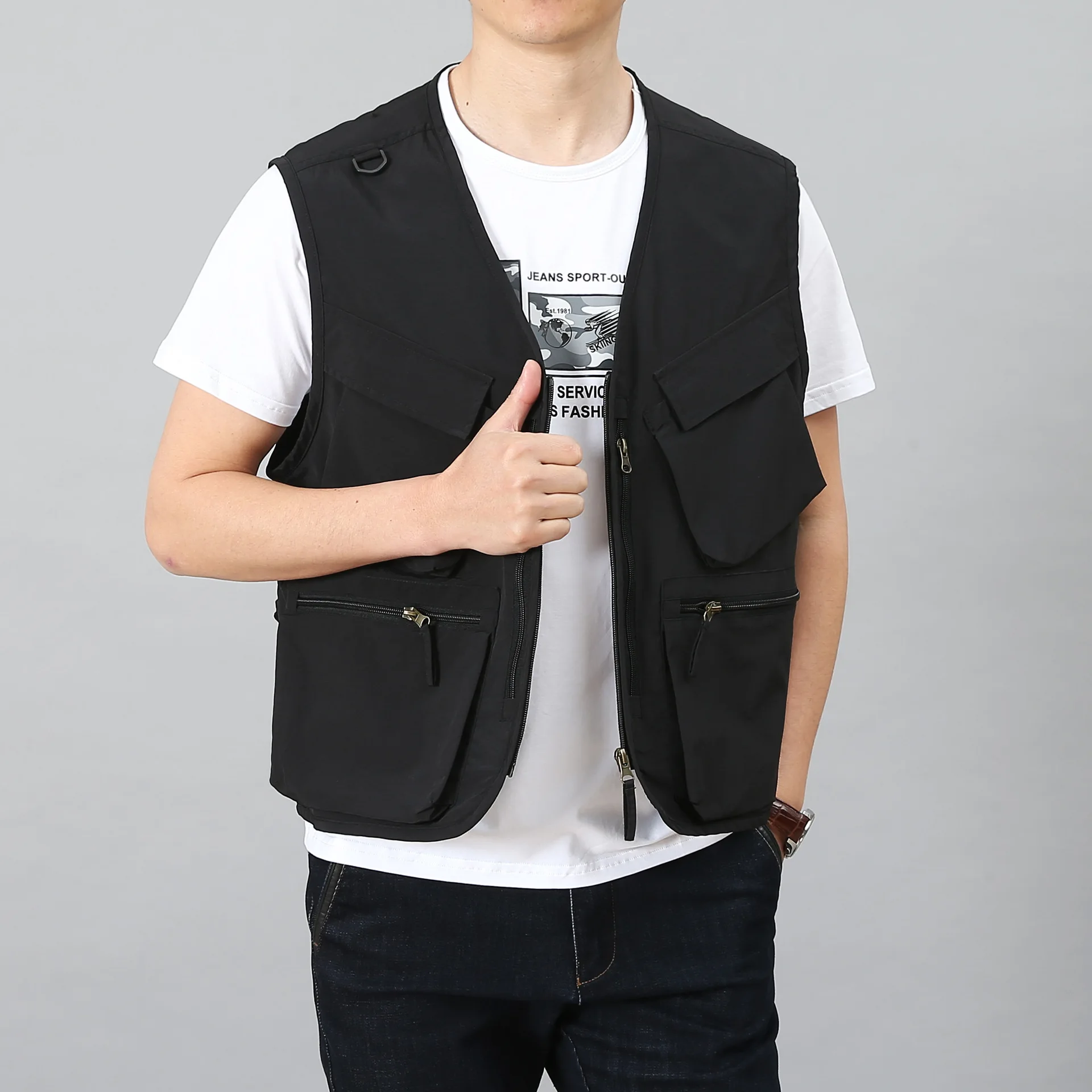 봄과 가을 조끼 야외 낚시 겉옷 멀티 가방 사진 남성 중년 및 노년 민소매 v 넥 탱크 탑