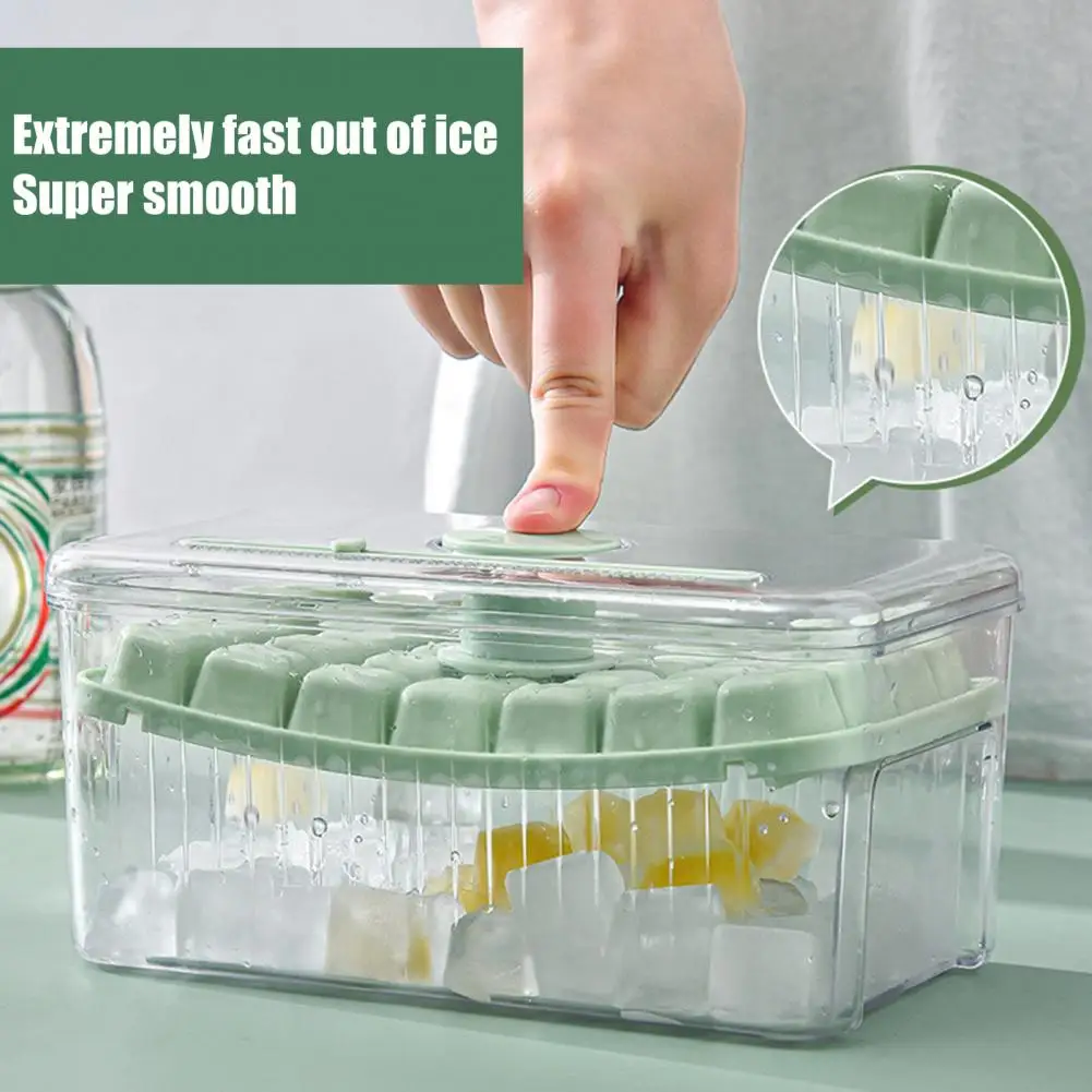 1 Set Ice Cube Mold Press Button Design Easy To Demold Food Grade Ice Making Mold Tool With Shovel Household Supplies