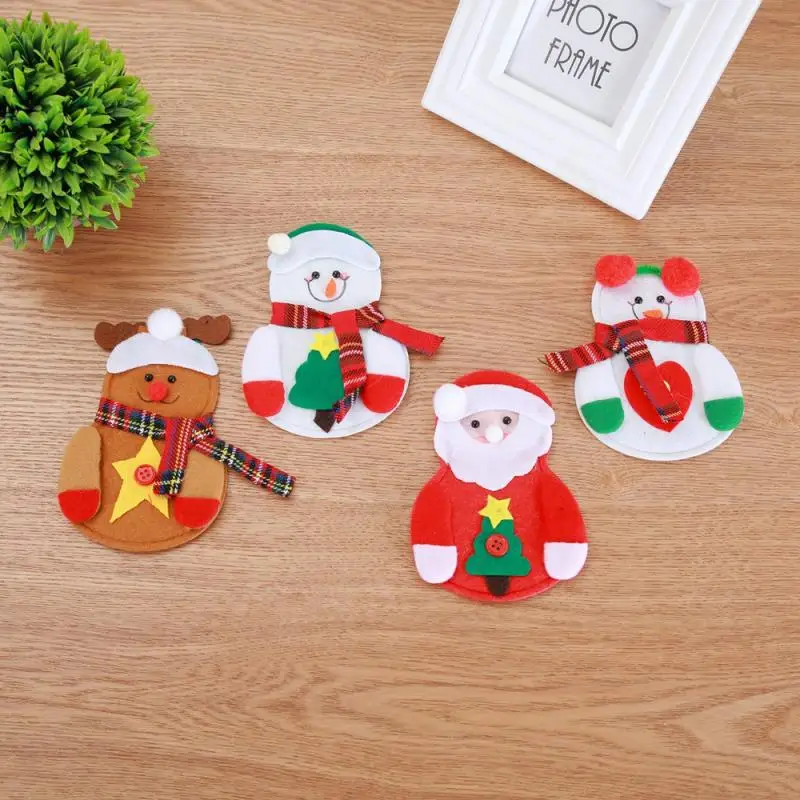 Christmas Tableware Bag Knife Fork Cutlery Bag Santa Snowman Tableware Holders Christmas Dinner Table Ornaments Decorations