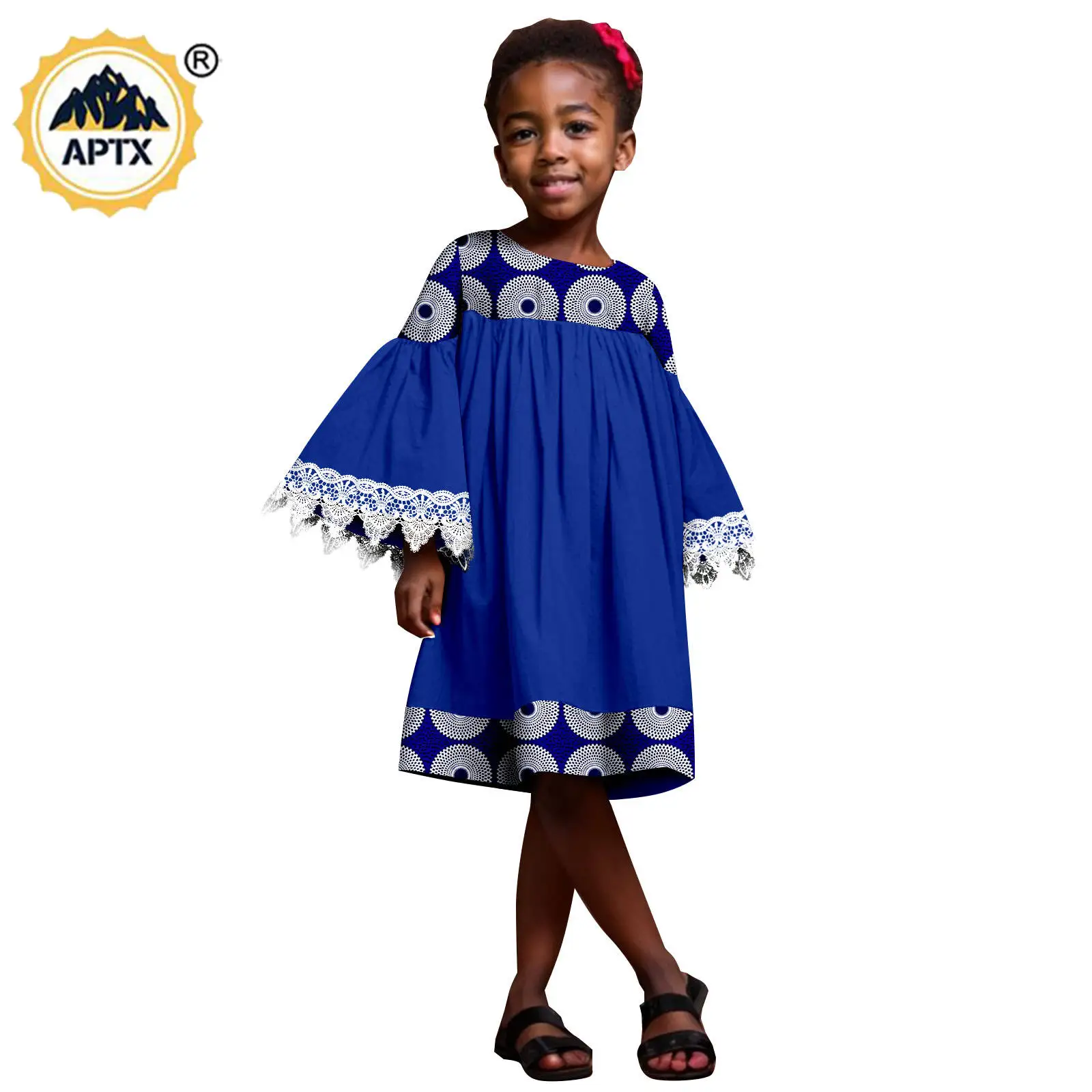 African Clothes for Baby Girls Dashiki Lantern Sleeve Knee-length Lace Dresses Bazin Riche Children Party Print Outfits 2445009 baby girls boys breathable knee high stockings sweet style ribbon bow mid calf length sock