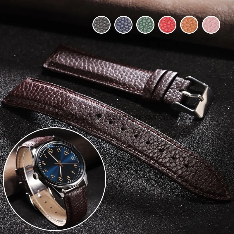 Litchi Pattern Leather Watch Band Bracelet - Stylish Replacement Wrist Strap