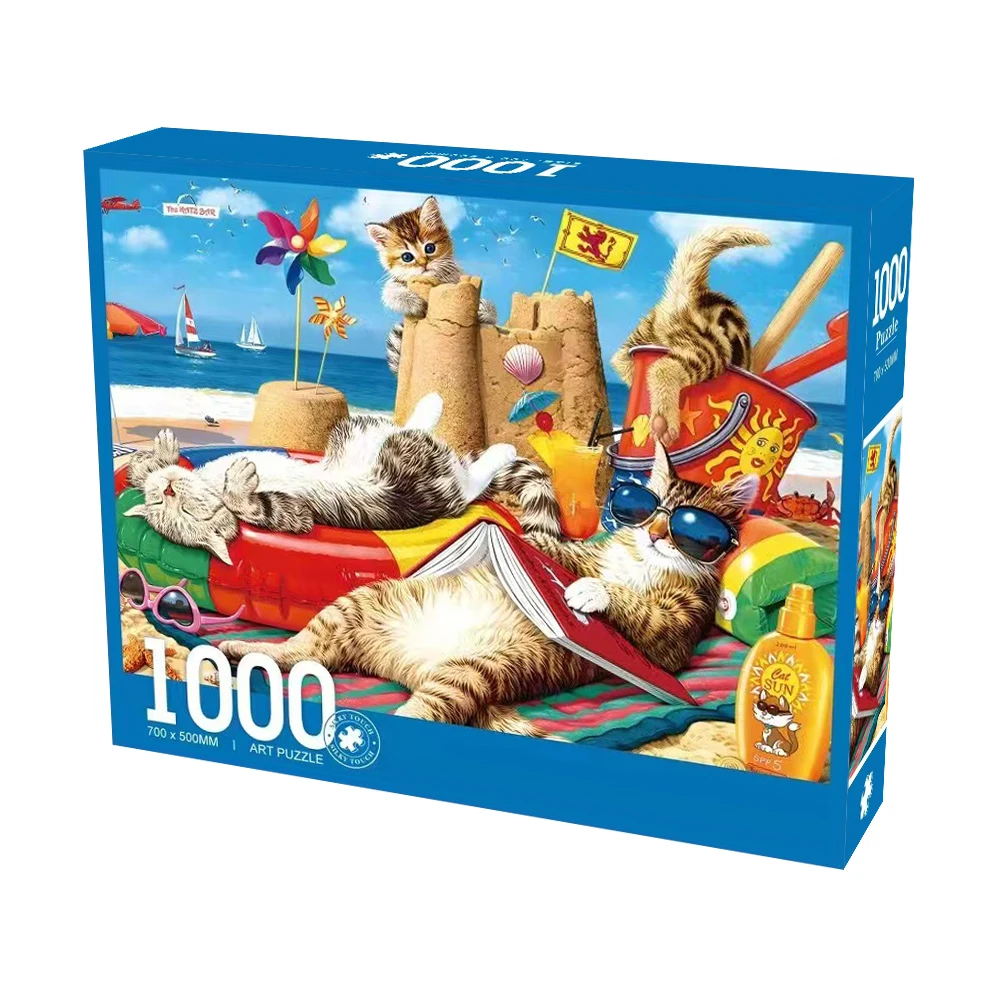 1000 Pieces BEACH CAT Jigsaw Puzzles for Adults Home Decor Games Family Fun Floor Puzzles Educational Toys for Kids 6