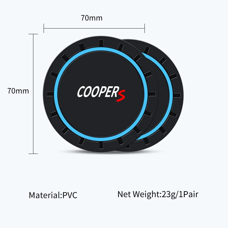 2PCS Car Coasters Water Cup Slots Non-Slip Mat Waterproof Cup Pad For MINI Cooper WORKS R55 R56 F55 F56 R57 R58 R59 R60 R50 R53 Cup Holder Coasters Car Coaster Pads