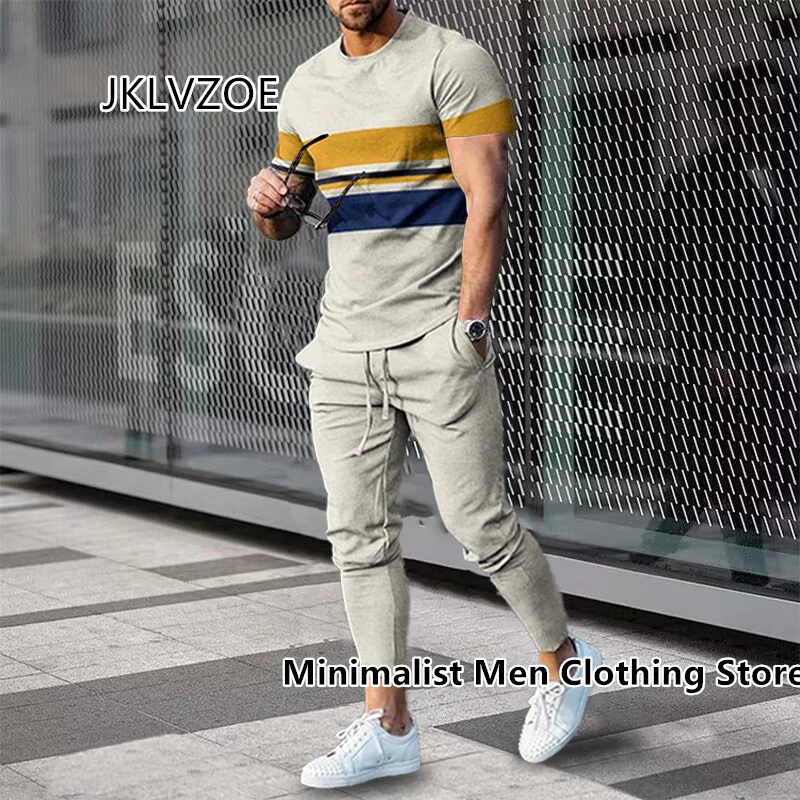 New Summer Men's Trousers Tracksuit Set Sportwear 3d Print Short Sleeve T Shirt+Long Pants 2 Piece Set Men Tracksuit Clothes