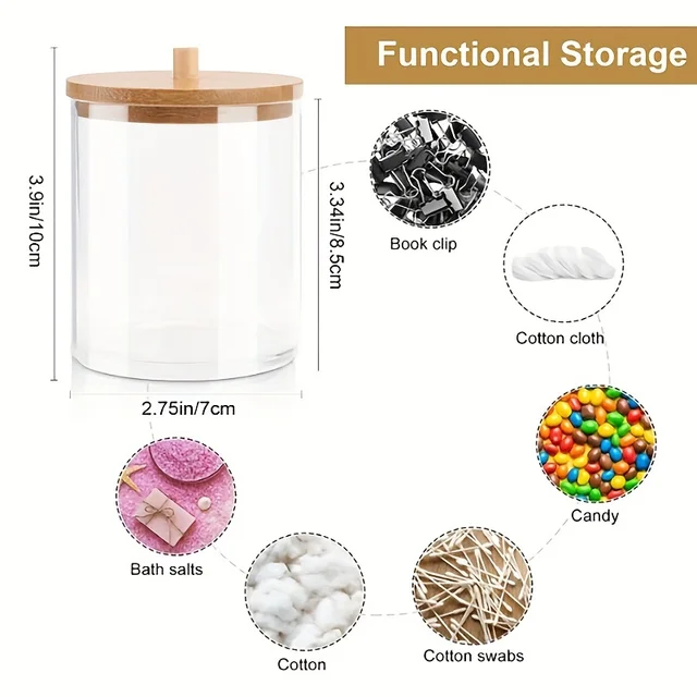 3 Porta Cotton Fioc In Acrilico Con Coperchio Bambù - Contenitori Per Bagno, Trasparenti E Decorativi - Foto 7