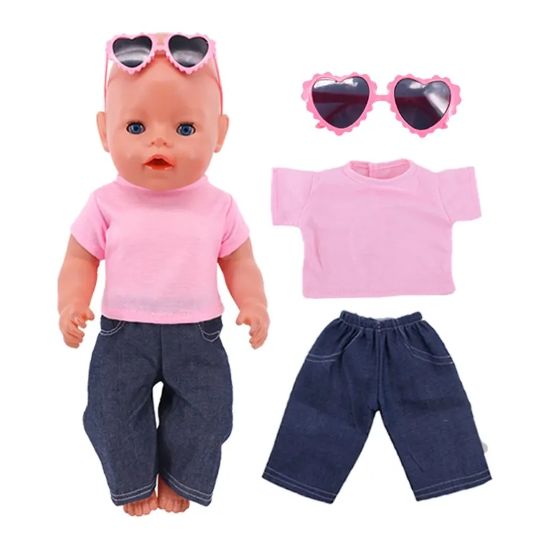 

Doll Baby Clothes T-Shirt +Jeans+ Glasses Suitbal For 18inch American &43cm Reborn Baby Casual Outfit Russia DIY Gifts OG Toy