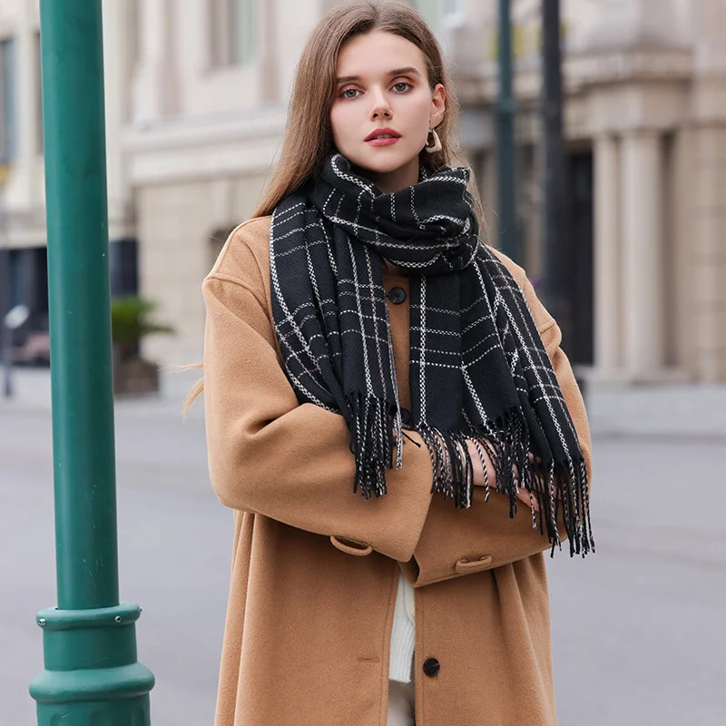 2023 Nová módna šatka s kockovaným golierom, dámska elegantná šatka, dámska šatka, zimná teplá kašmírová šatka, dámske zabalené_voghion.com