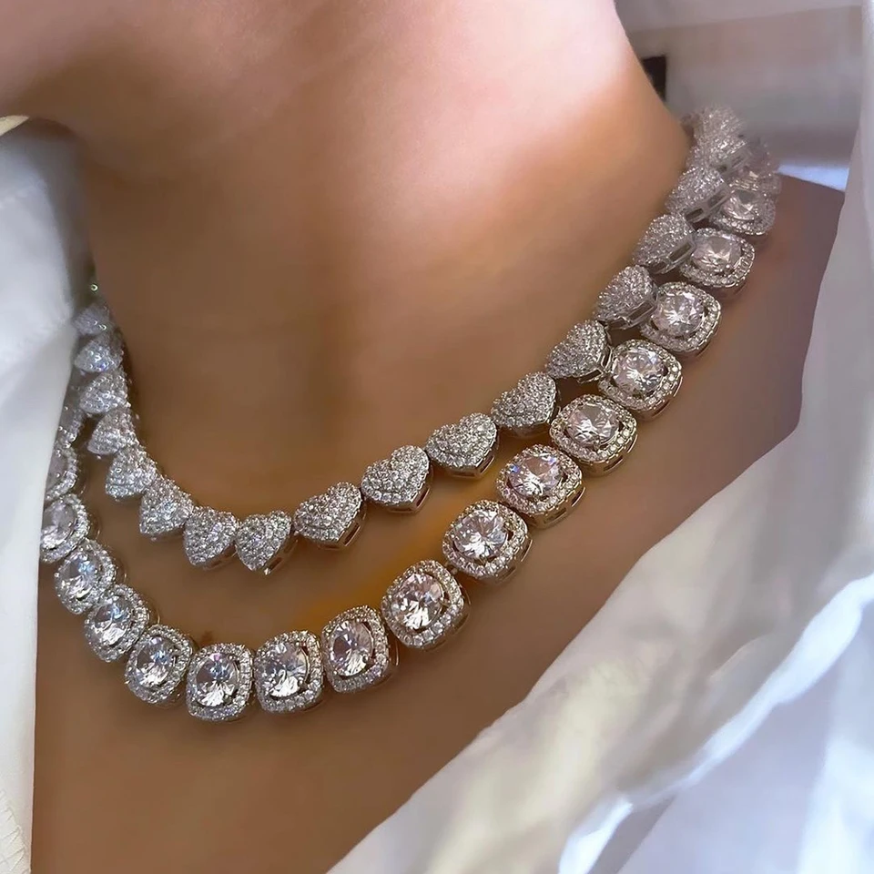 3 Piece Cuban Link Jewelry Set For Women - Rhinestone Chain Necklace, Bracelet & Hoop Earrings (Silver) - View #9