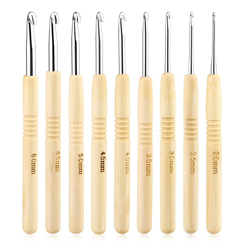 Crochet Hooks Knitting Needles Sewing Tools Knitting Supplies Knitting Craft Supplies Weaving Tools Wooden Handle Crochet Hooks Set 9PCS