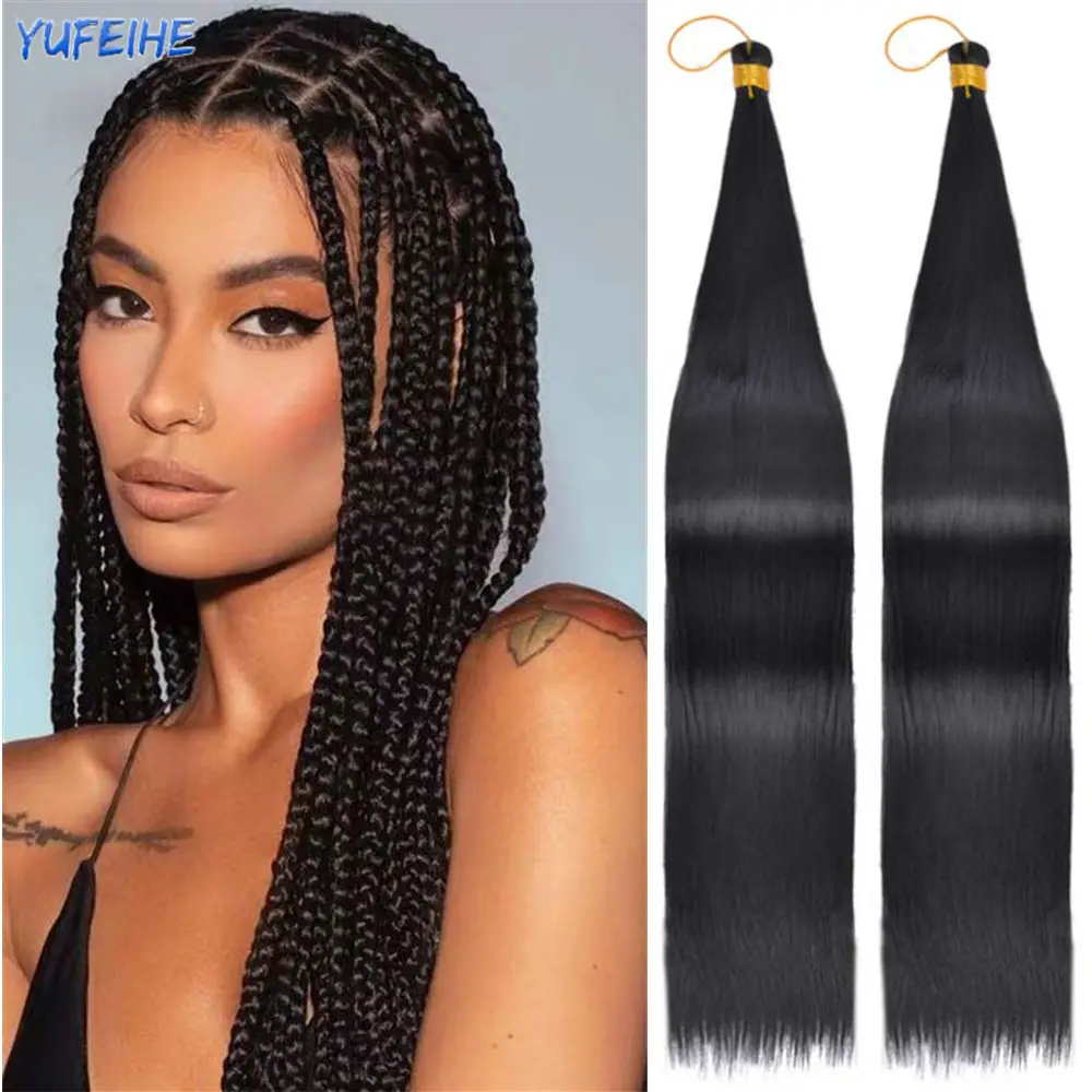 

Synthetic Long Straight Crochet Hair Silky Pre Stretched Hair Bulk Bone Straight Braiding Hair Extensions For Box Braids Hair