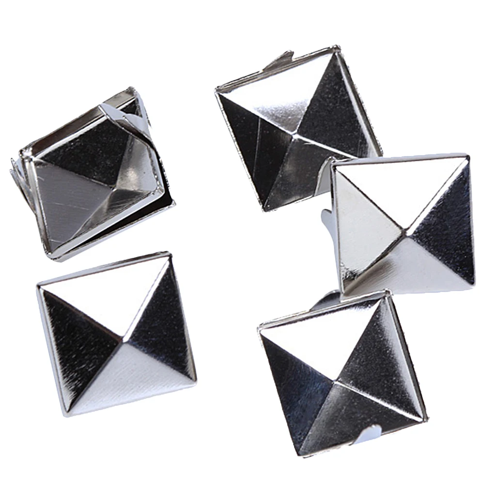 100pcs 12mm Square Pyramid Studs s Punk Rock Spike Studs Leathercraft silver