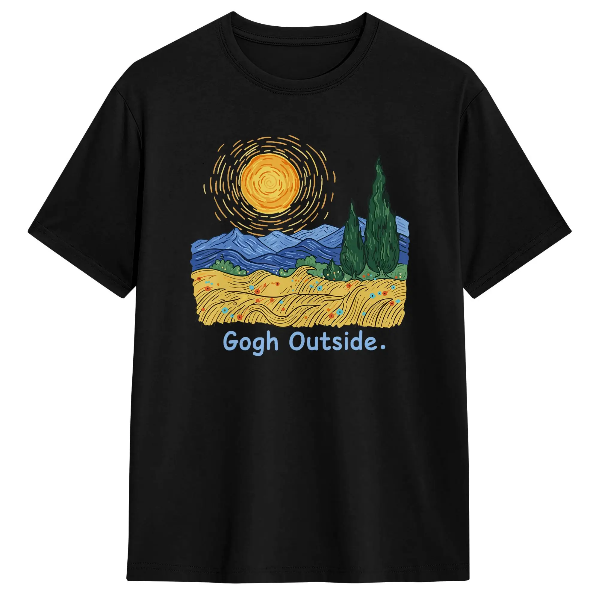 Van Gogh Starry Night Sunflower Graphic Vintage Cotton T-Shirt