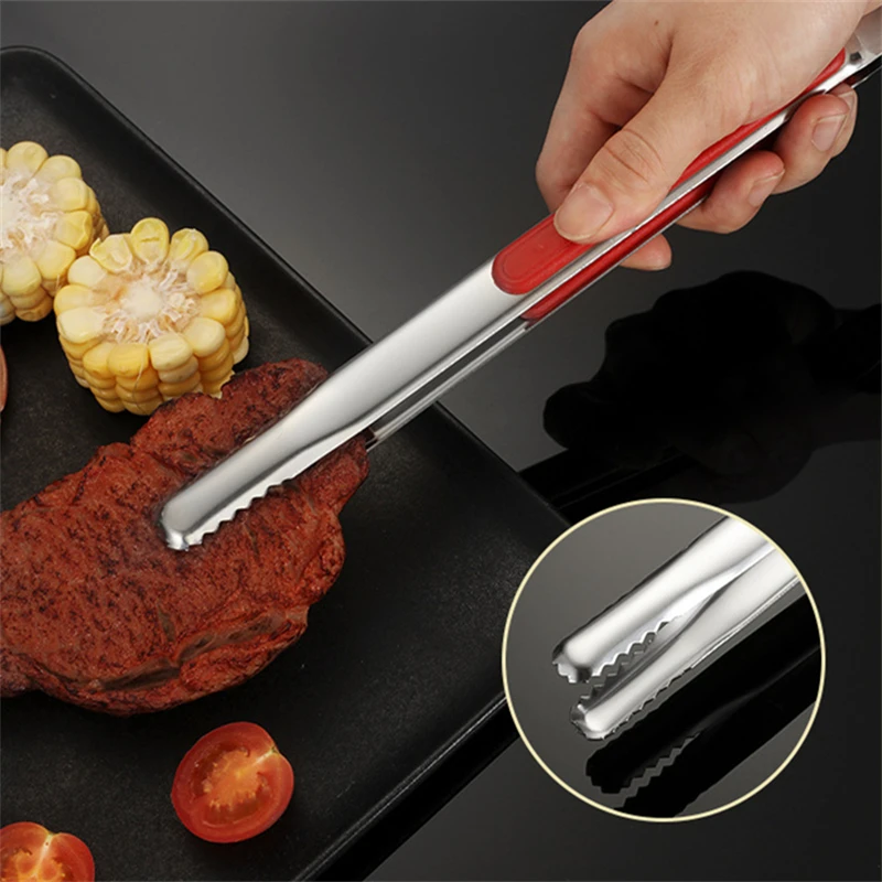 Food Tongs 10 Inch Stainless Steel Barbecue Grill Meat Clip Non-Slip Cooking Salad Steak Clamp Utensils