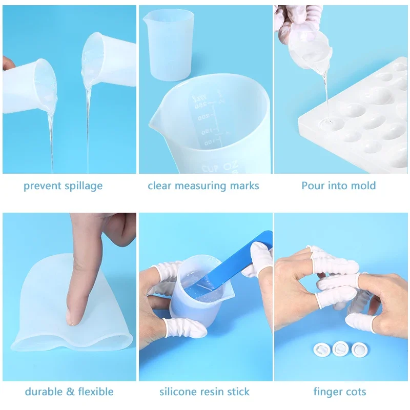 Versatile Resin Mixing Set: Non-Stick Silicone Mat, Measuring Cups, Stirring Rods, and Spoons