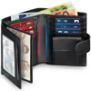 Men Genuine Leather Wallet Business Purse RFID Card Holder Transparent Windows Bank Note Coin Compartment Black 1