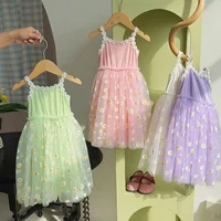 Robe d'été 2026 pour filles, motif marguerite mignon, jupe en tulle, robe de soirée décontractée, robe de princesse pour enfants avec bordure en dentelle florale, 2-8 ans 3