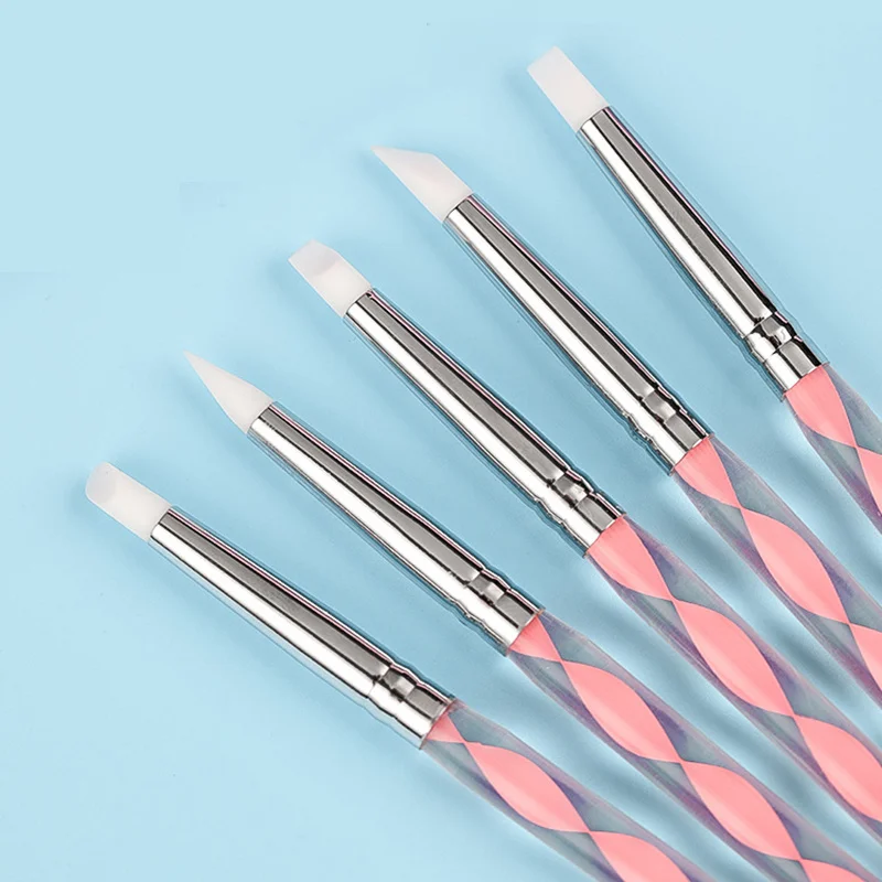 5Pcs 2 Way Nail Art Acrylic Silicone Point Flower Nail Pen Stainless Steel Dotting Tools Marbleizing Painting Pens 2