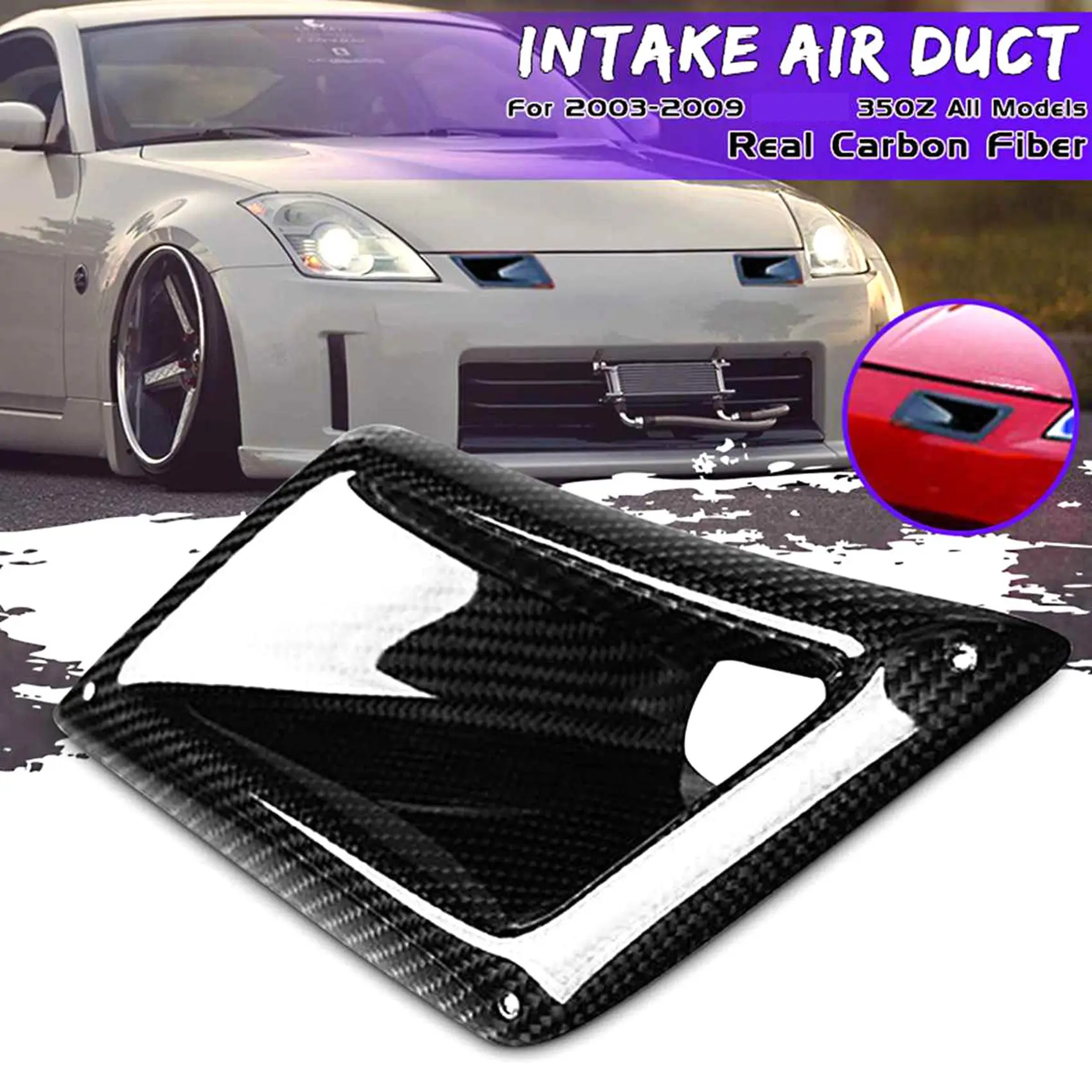 Front Bumper Side Air Vent Duct Cover For Nissan 370Z Z34 (2009-2020) - Black Carbon Fiber Style