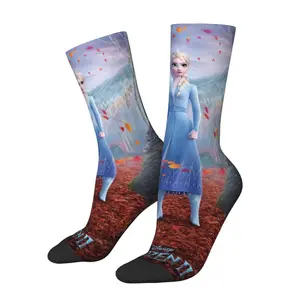 Cool Men's Frozen Elsa Princess Dress Socks Unisex Warm Breathbale 3D Printed Anime Animated Crew Socks