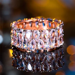 Elegant Crystal Purple Zircon Stone Vintage Black Gold Engagement Ring - 8 (Rose Gold White)