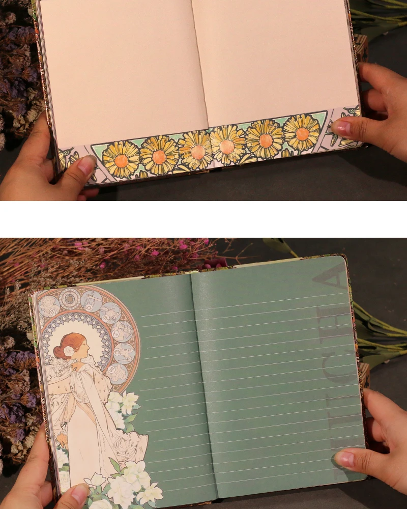 Mucha's Famous Painting Series Retro-Hardcover-Notizbücher, klassisches Design, farbige Seite, Illustration, B6-Tagebuch, Studenten-Notizblock – Detail 15