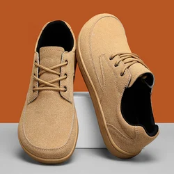 Men's Wide Fit Minimalist Barefoot Casual Leather Sneakers - Breathable Black Walking Shoes - 45 (Yellow)