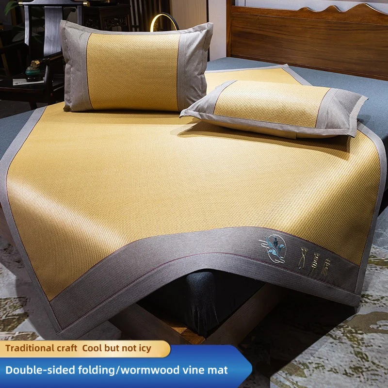 Summer mosquito repellent mugwort vine mat, foldable ice silk cooling mat, summer cool soft mat mattress, single and double mats