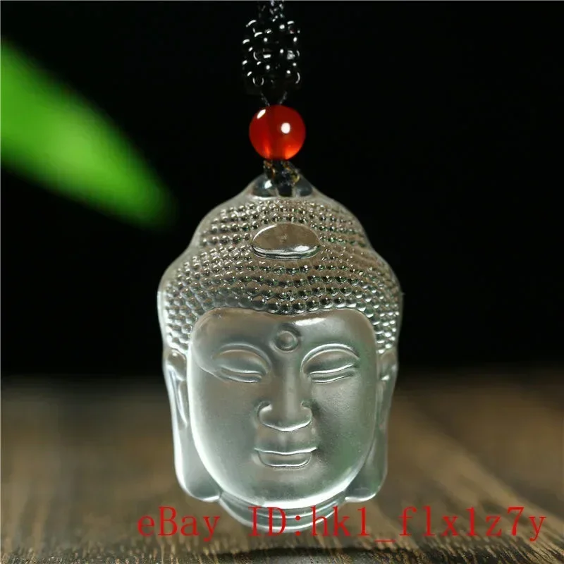 Natural White Yellow Pink Crystal Carved Buddha Head Pendant Necklace Jewelry Charm Aura Amulet Gift For Men Sweater Chain pendant necklace
