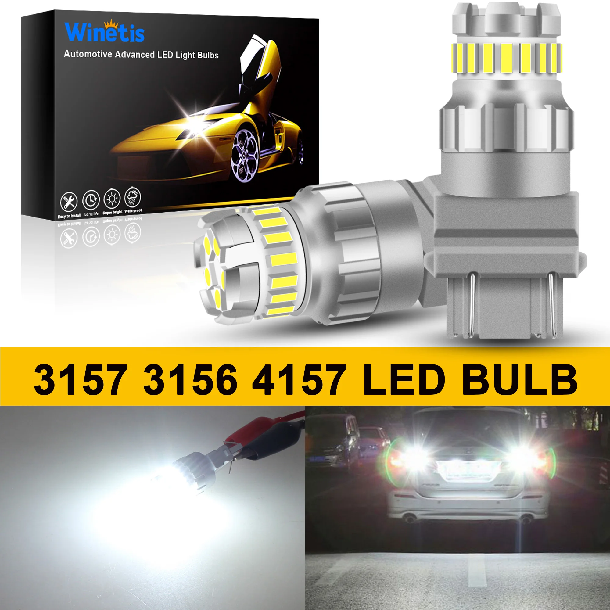 Winetis, 2 шт., 3157, 3156, 3057, задний тормоз, сигнал поворота, лампочка, 4157 K, белый, суперъяркий, 23SMD Winetis, 2 шт., 3157, 3156, 3057, задний тормоз, сигнал поворота, лампочка, 4157 K, белый, суперъяркий, 23SMD