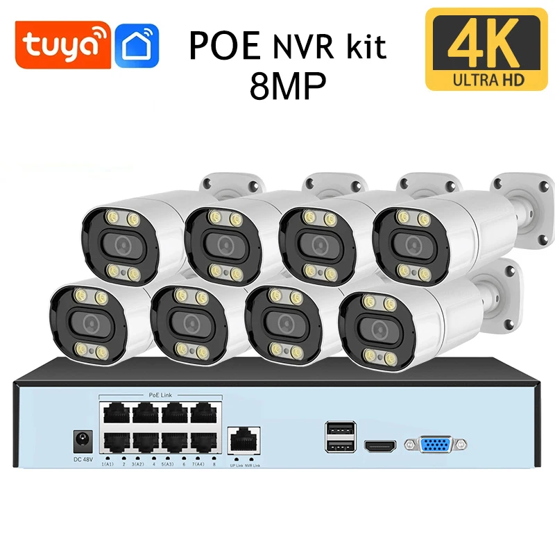 Tuya Smart Life 8CH 4K 8MP 5MP 4/6/8 كاميرا POE On...
