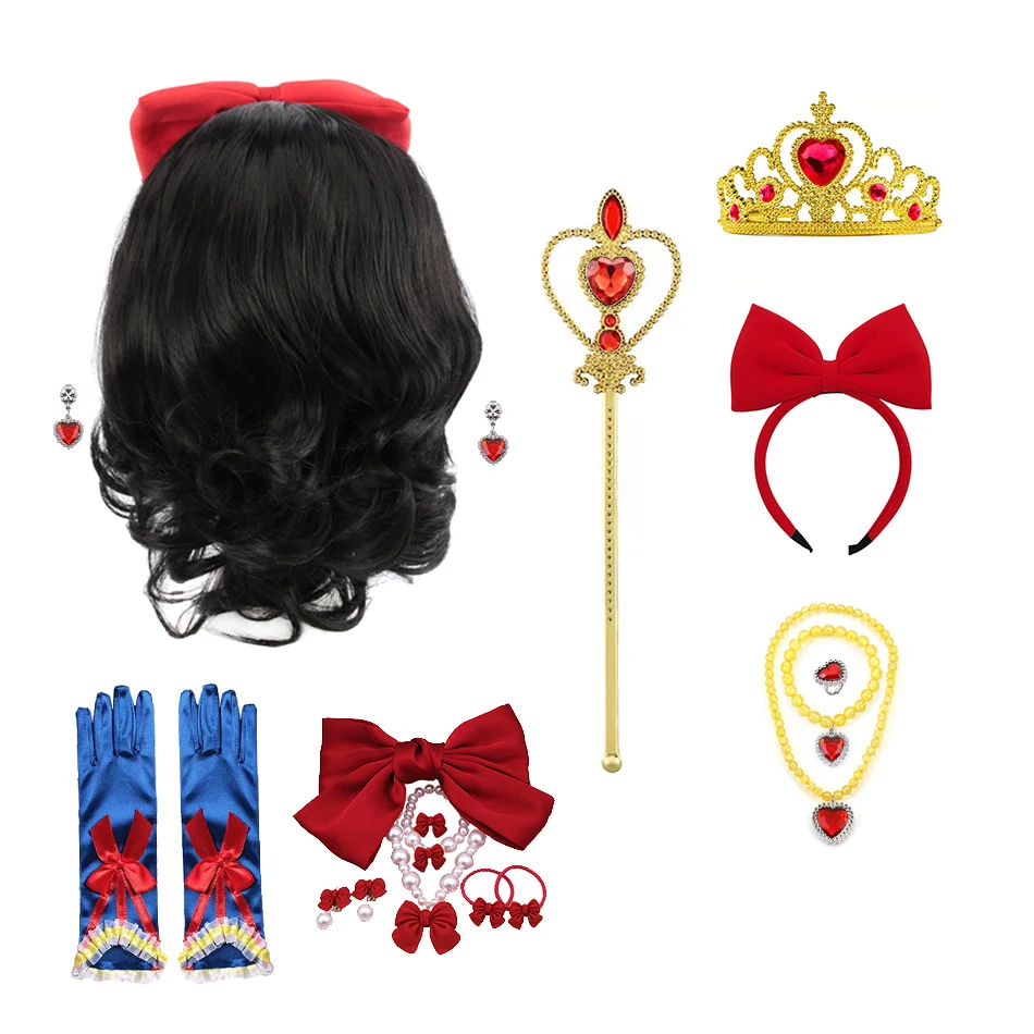 Snow White Dress up Synthetic Tiara for Little Girls Princess Cosplay Accessories Wand Crown Hair Headband Gloves Necklace Gifts cosplay accessories hair accessories hair headband accessories children jewelry set