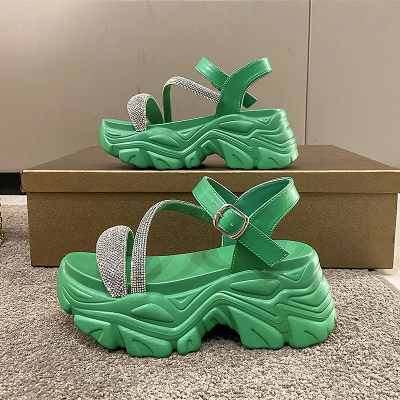 

Chunky Platform Sandals 7.5CM Women Summer High Heels Sandals Bling Woman Buckle Beach Casual Slides Thick Sole Sandalias Mujer