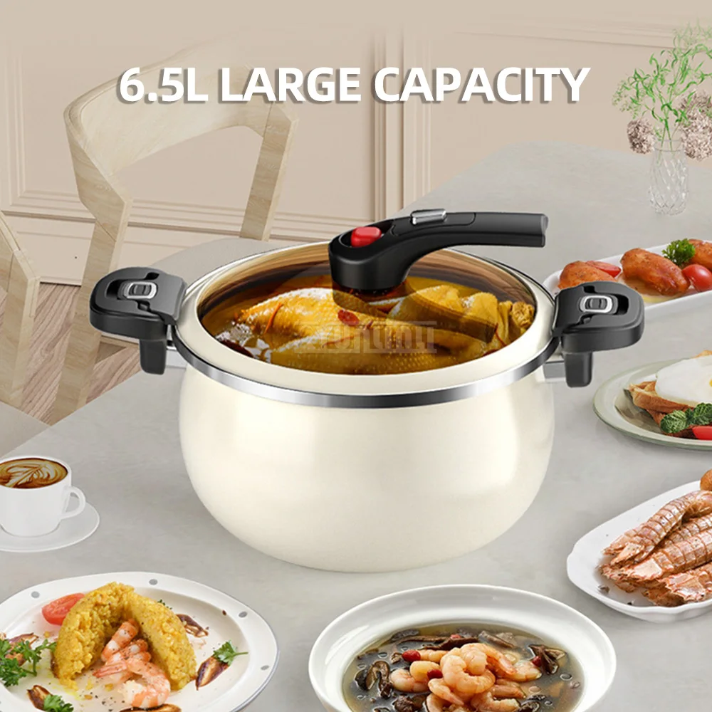 6.5L Household Micro Pressure Stew Pot Low Pressure Pot Induction Cooker Gas Universal Kitchen Soup Cookware 4