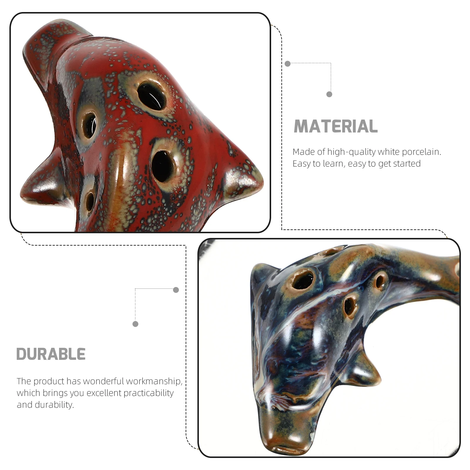 6 Pcs Medium Ocarina Pottery Dolphin Appearance Beginner Practice Creative Musical Instrument Wind Sound Ocarina
