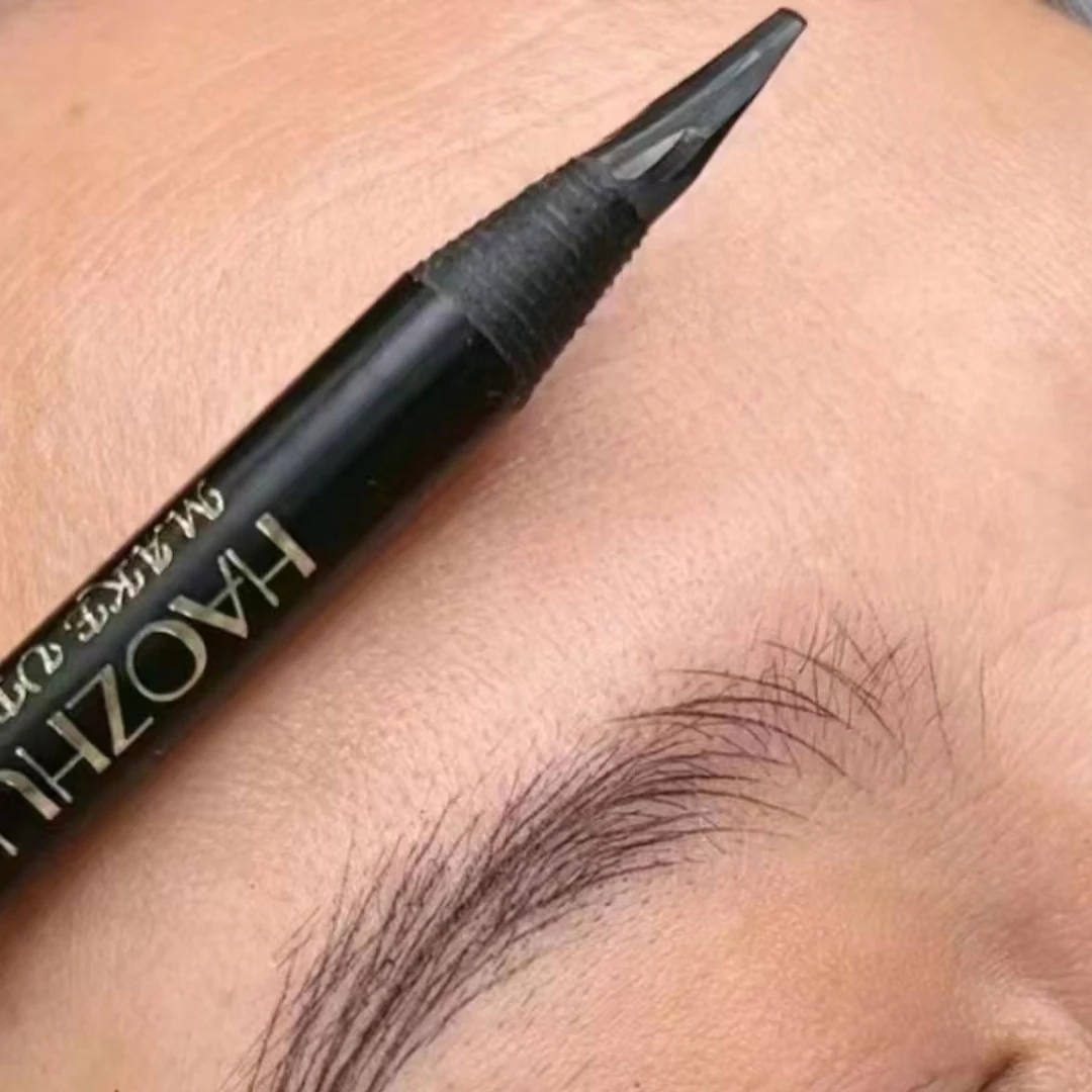 High quality HAOZHUANG pull eyebrow pencil black leather makeup wild line eyebrow pencil hard core flat head pen White pen 2