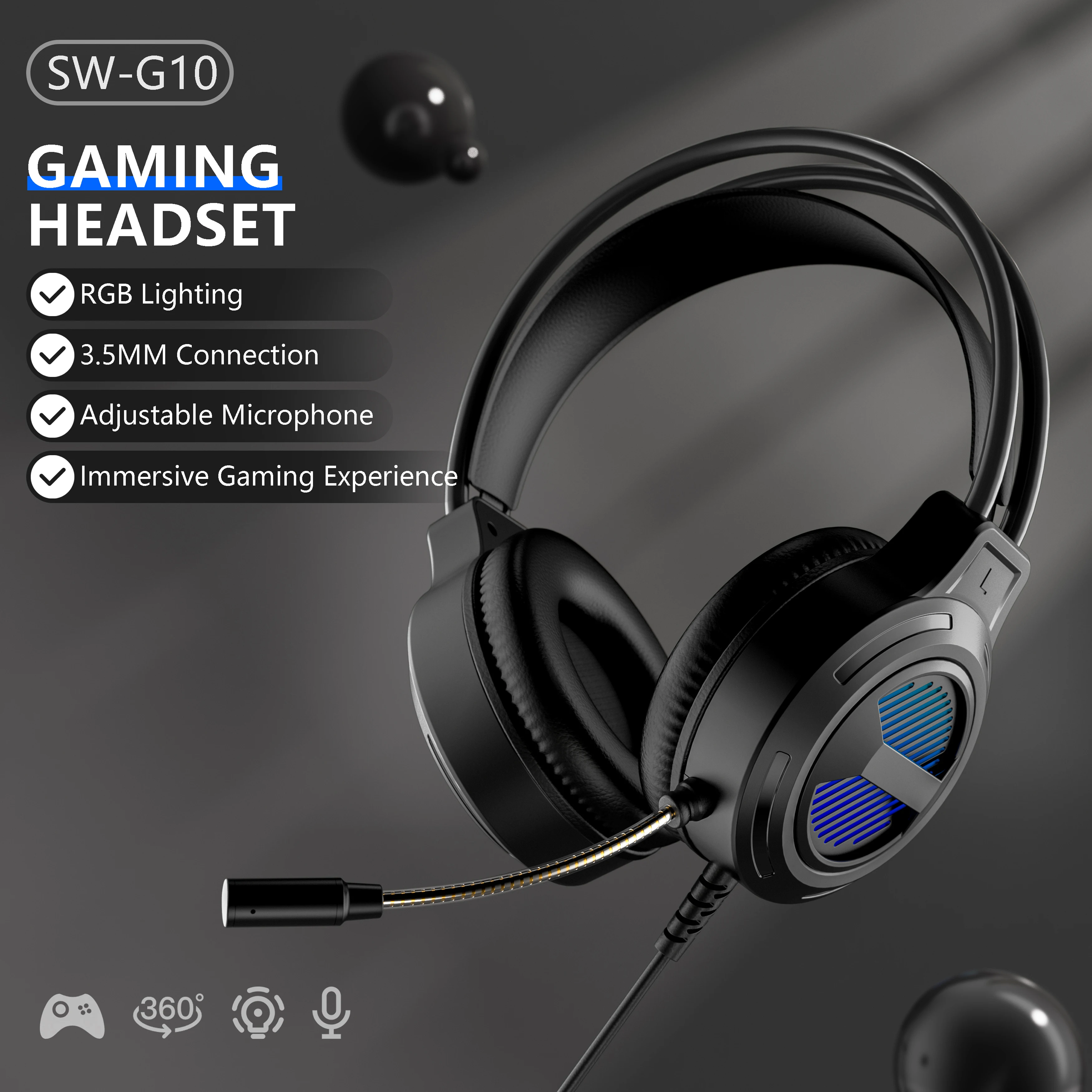 SW-G10 New Gaming Headset Headphones With Mic Stereo Earphones Deep Bass For PC Computer Gamer Laptop Auriculares For PS4 Xbo