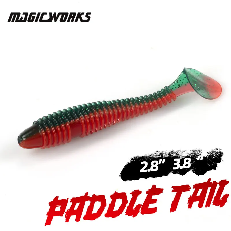 

Magic Works Soft Lure Paddle Tail Artificial Bait Fishing Worms 2.8'' 3.8'' Fishing Lures Tail Soft Bait Silicone Worms Swimbait