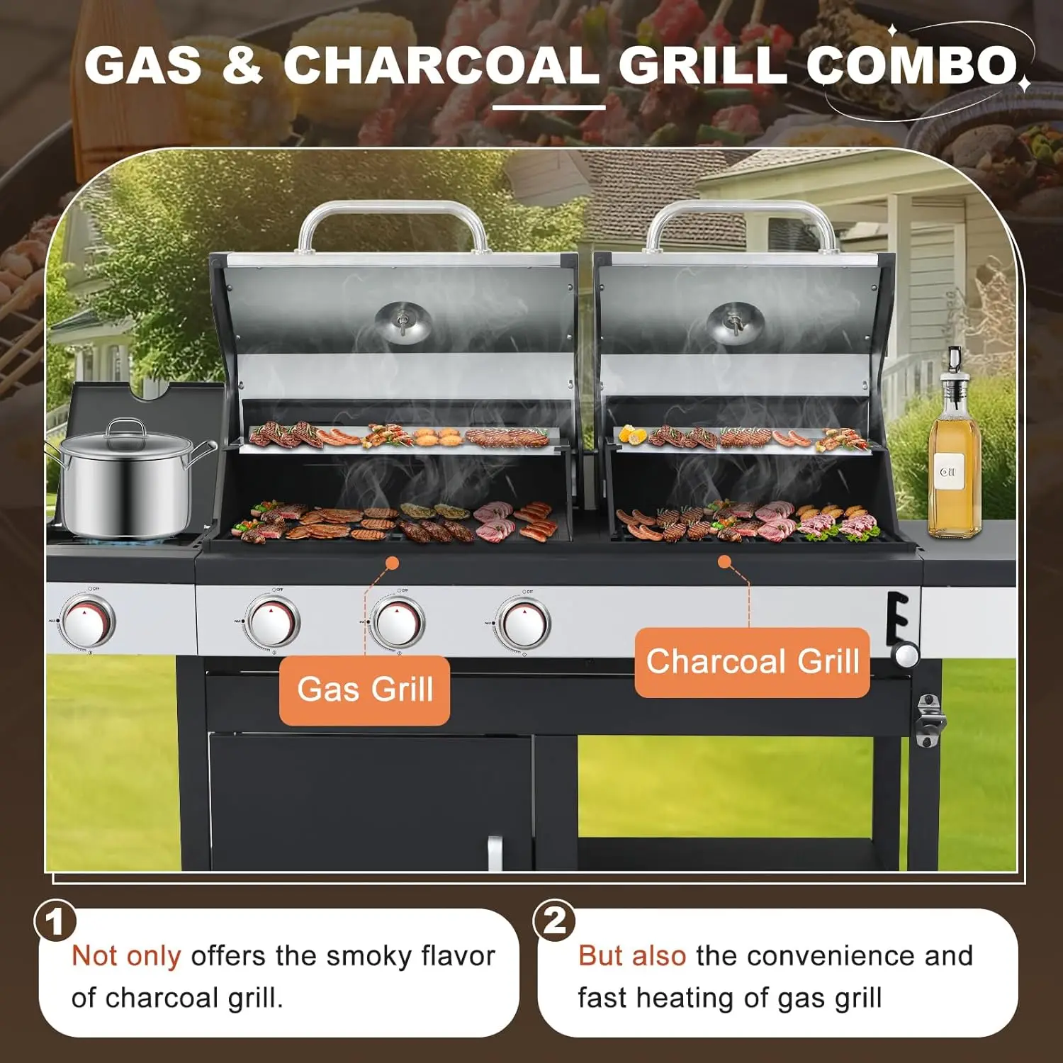 Gas & Charcoal Combo BBQ Grill 6