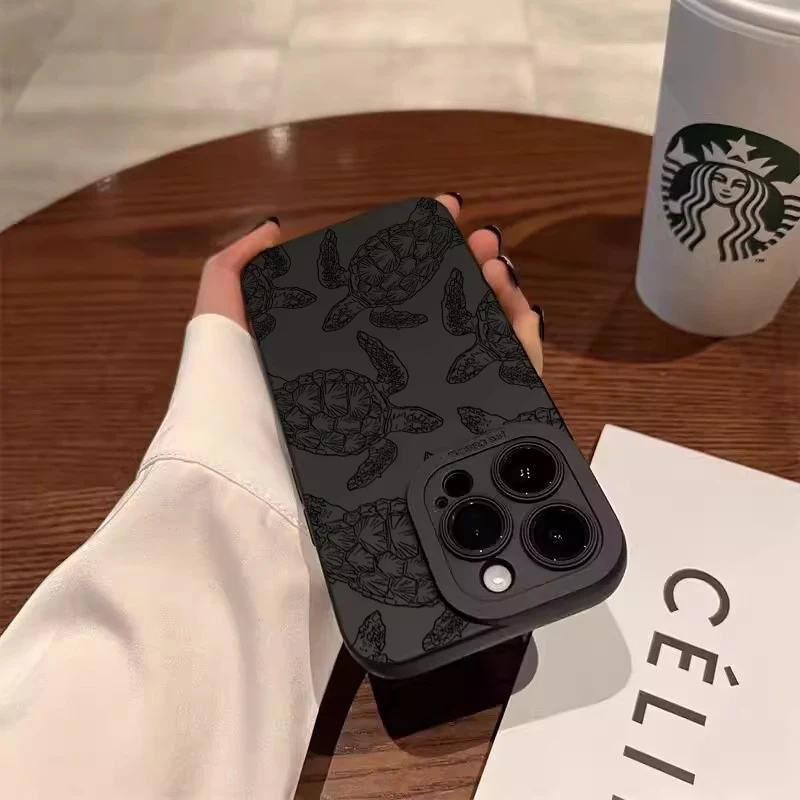 Black Sea Turtle Print Soft Phone Case
