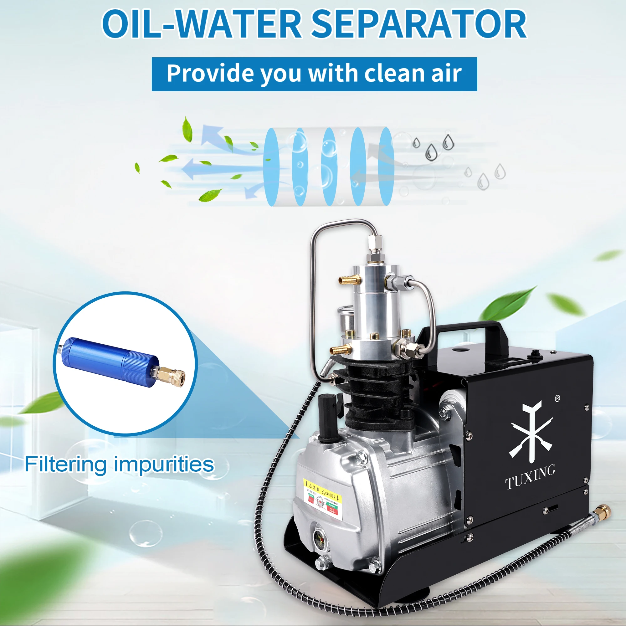 TUXING 4500PSI PCP Air Compressor High Pressure Pump Double