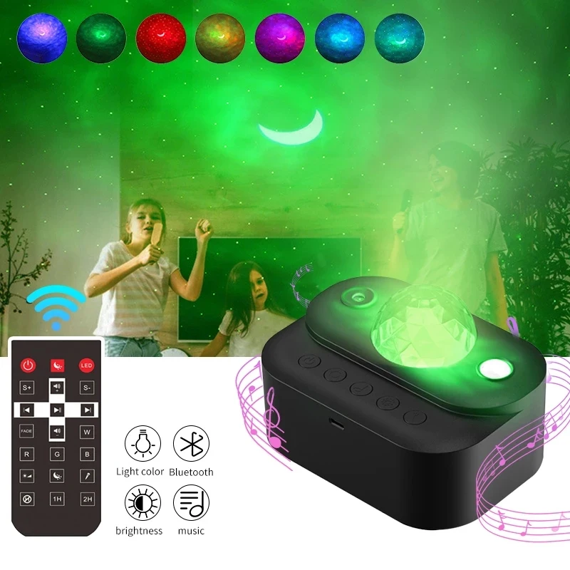 

LED Night Light Star Galaxy Projector Moon Night Lamp Ocean Wave With Music Mood Remote Control For Childrens Xmas Gifts