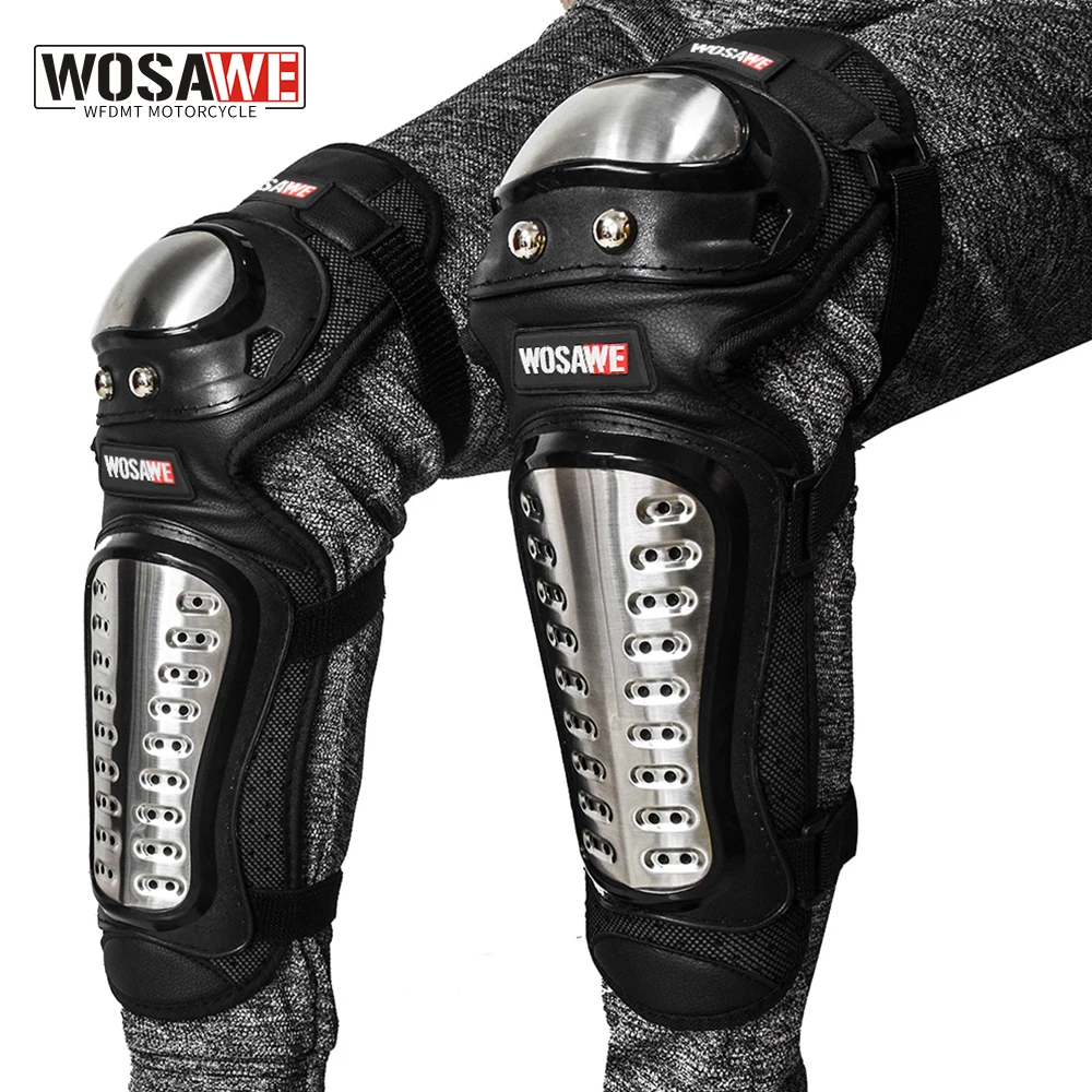 WOSAWE 4Pcs/Set Stainless Steel Elbow Knee Pads Motorcycle Knee Pad Armor Moto Racing Protective Gear Protector Guards Kit