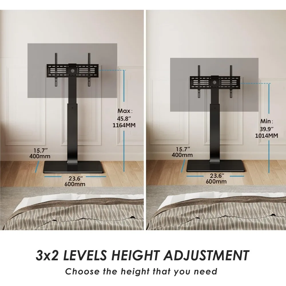Swivel Floor TV Stand with Mount for TVs,Flat/Curved Screens Universal Swivel Televisions TVs Mount Stand,Tempered Glass Base 4